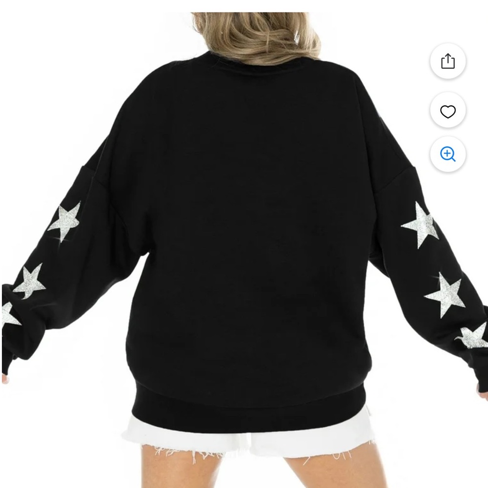 New York Giants Black Logo Star-Sleeve Pullover Sweatshirt - Picture 2 of 4
